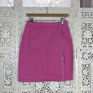 Vtg Pink Denim Fringe Wrap Skirt Sz S‎ Coquette Indie Retro Preppy
